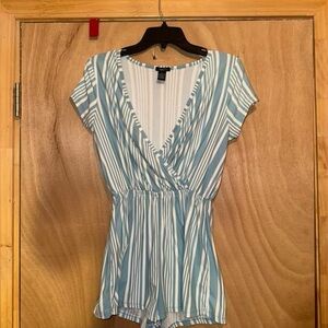 Francesca's Collections Blue and White Striped Romper